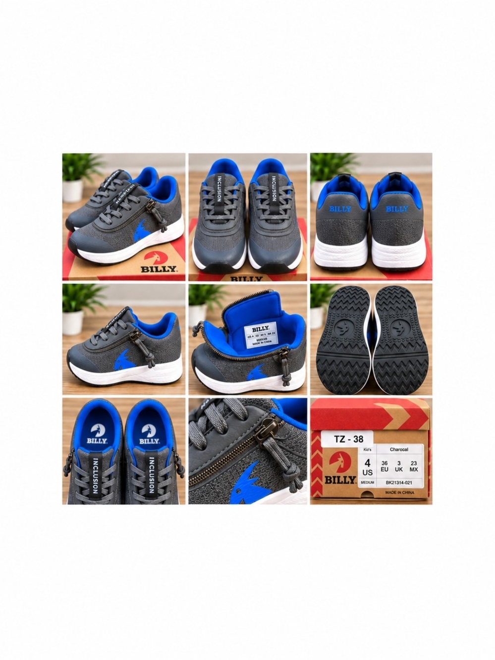 BILLY Footwear Sport Inclusion One Kids Sneakers Charcoal/Blue Size 4